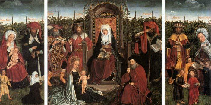 unknow artist Triptych with the Family of St Anne